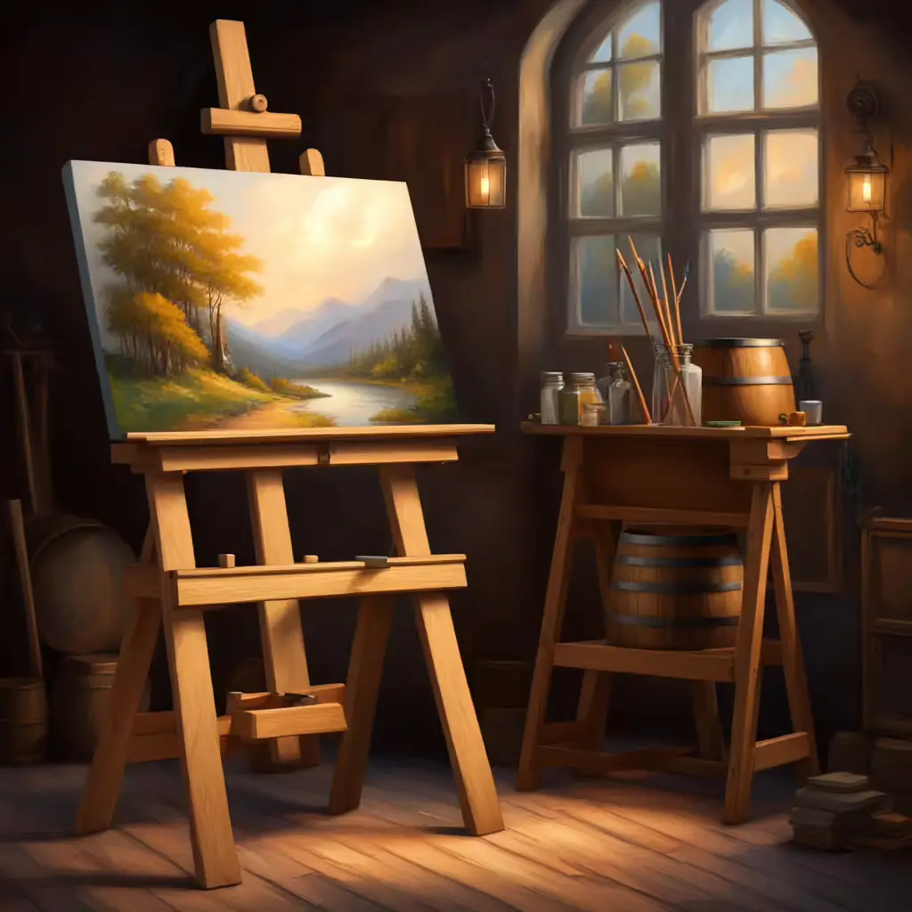 AI generated image of art studio with lots of barrels